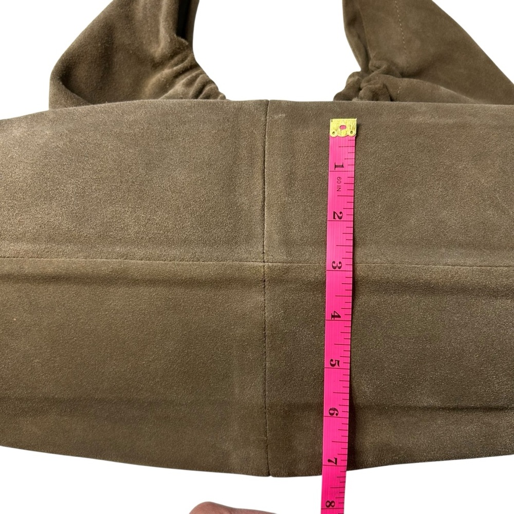 Closed Golden Wood Suede Hobo Bag Slouchy Minimalist Luxury Shoulder Bag - Picture 13 of 16